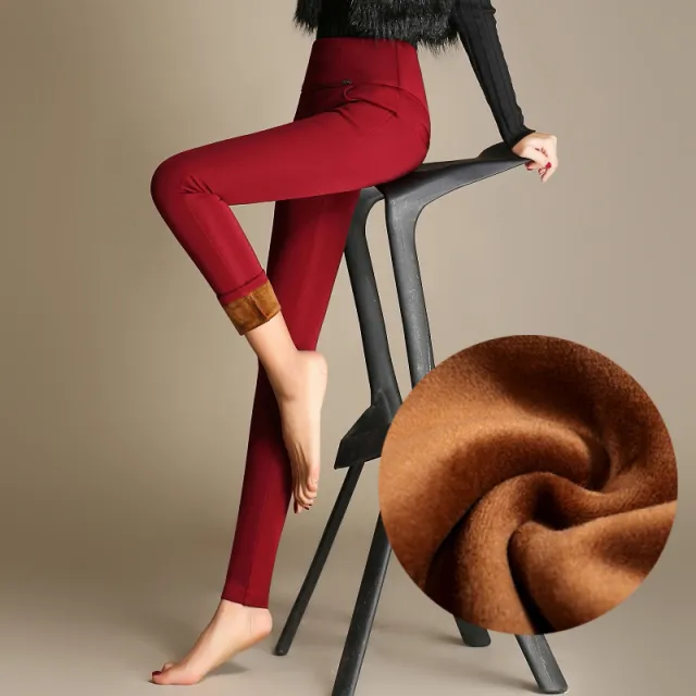 Ladies plus fleece padded slim outer wear leggings Wine Red - Shop at LoveMi