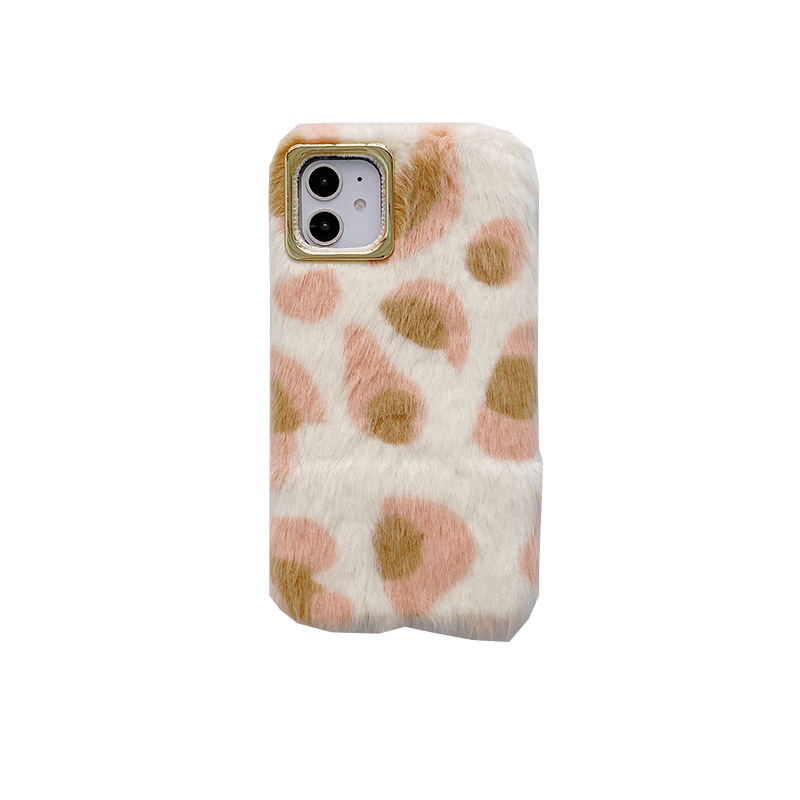 Funda de celular print leopardo peludo anti caída