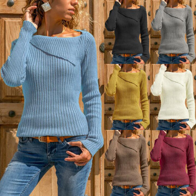 Casual long-sleeved wool knit sweater