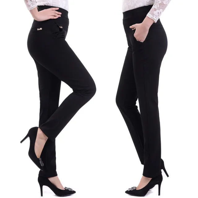 Elastic Waist Straight Leg Pants Mother Cropped Pants Black - Shop at LoveMi