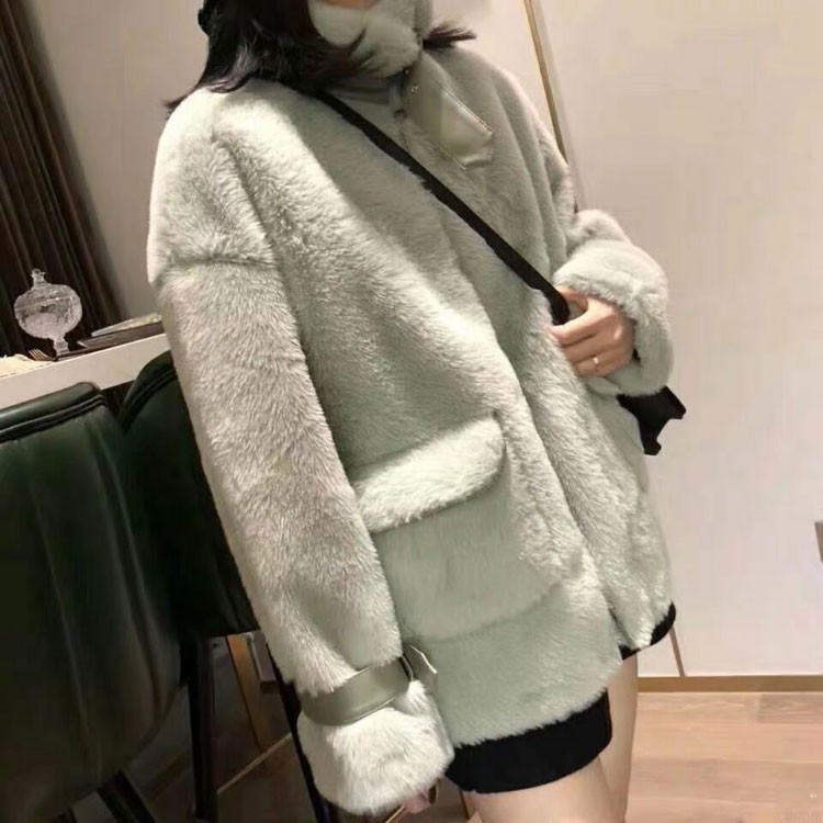 Loose Stand-Collar Lamb Jacket Furry Coat