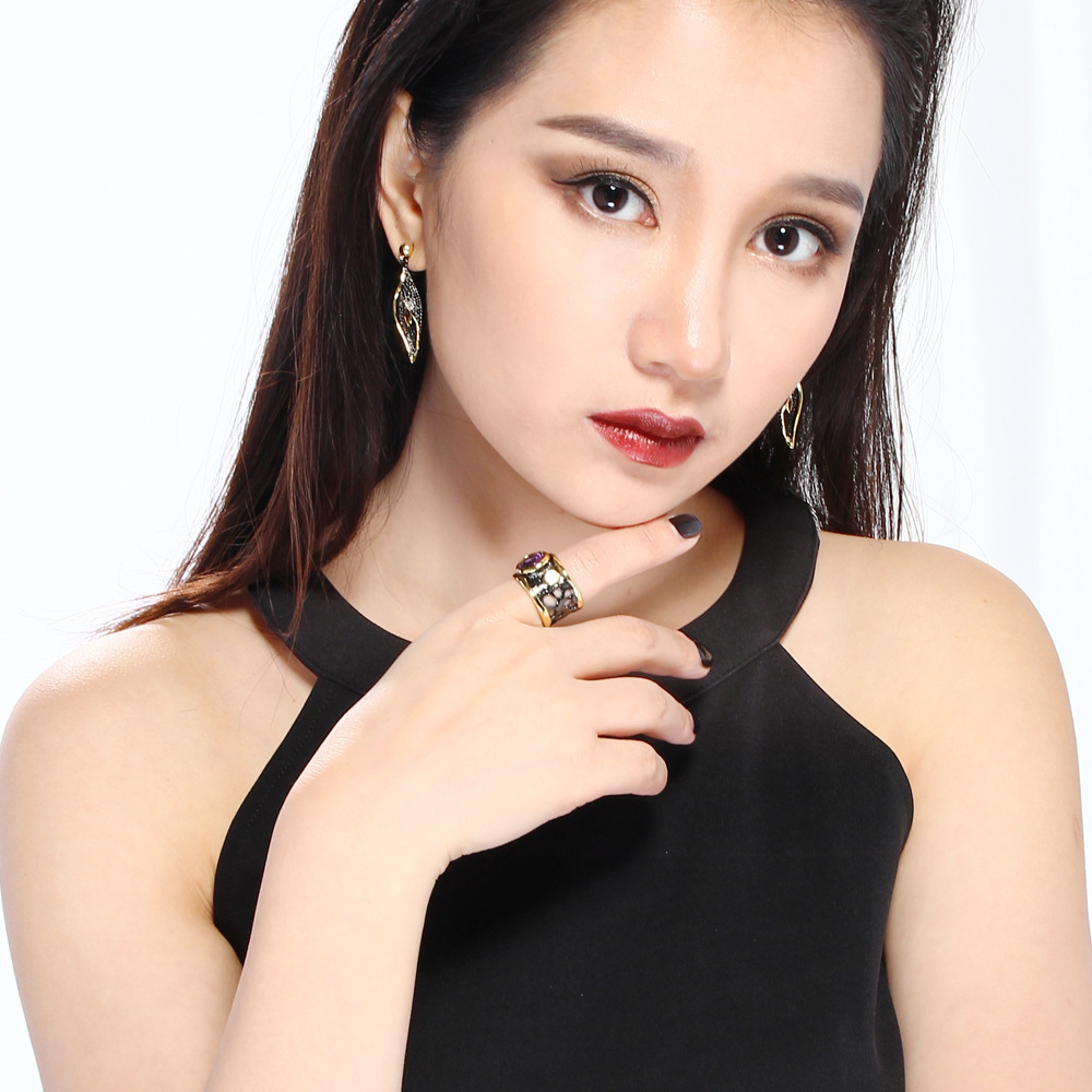 Purple Stone Jewelry Black Gold Plated Zircon Pendant