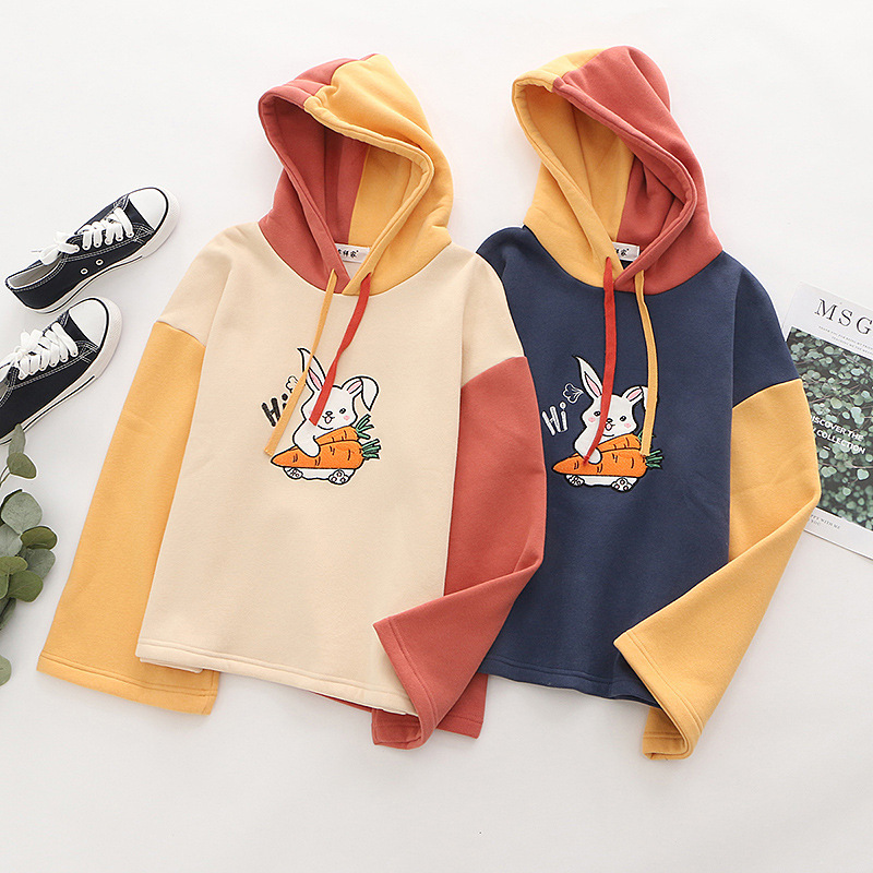 Carrot Bunny Color Block Hoodie