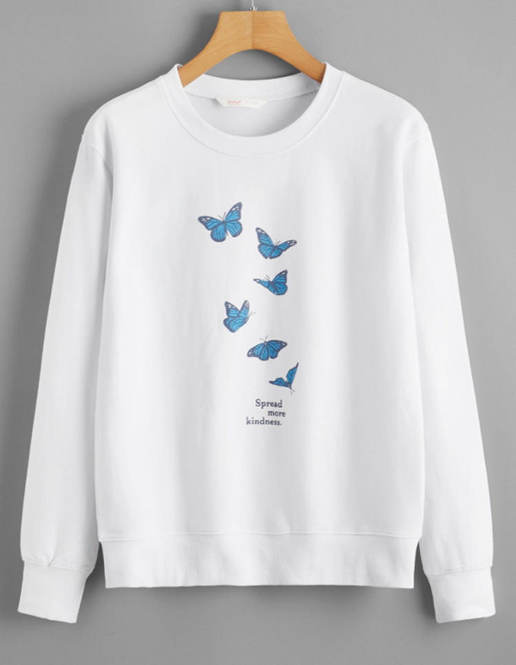 Casual Round Neck Loose Long Sleeve Butterfly Print Basic Sweater