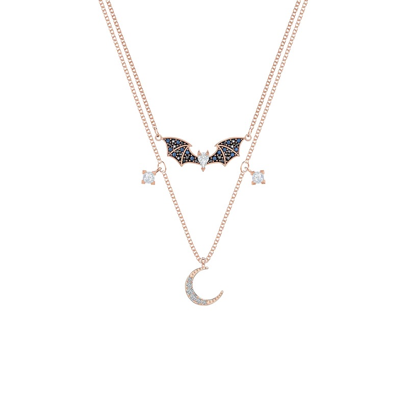 Mysterious black double moon little bat necklace