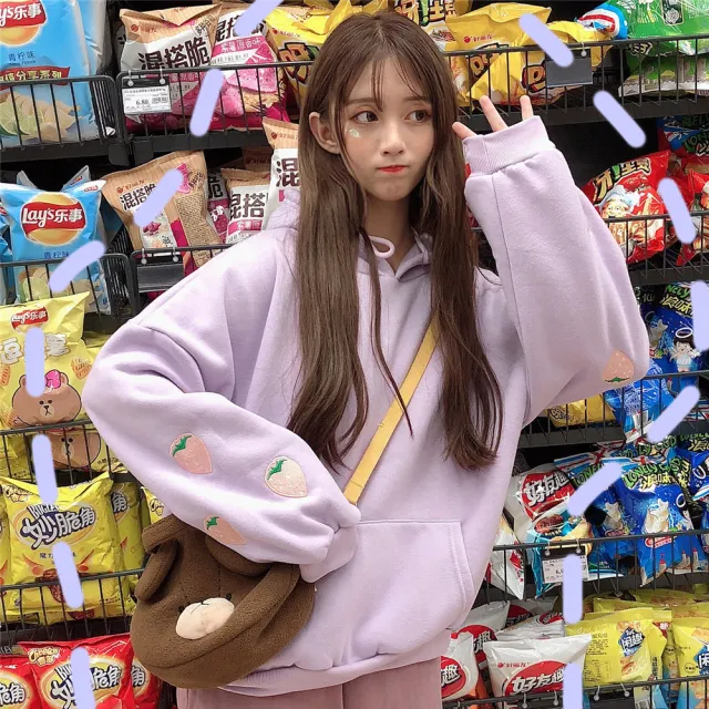 Strawberry plus velvet sweatshirt Purple - Shop at LoveMi