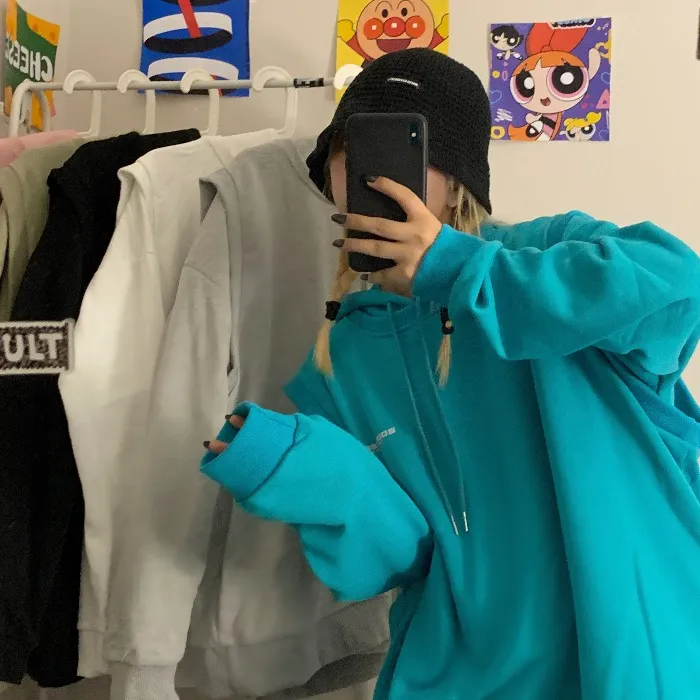Lake blue girlfriends outfit hooded sweater - Blue Sweater