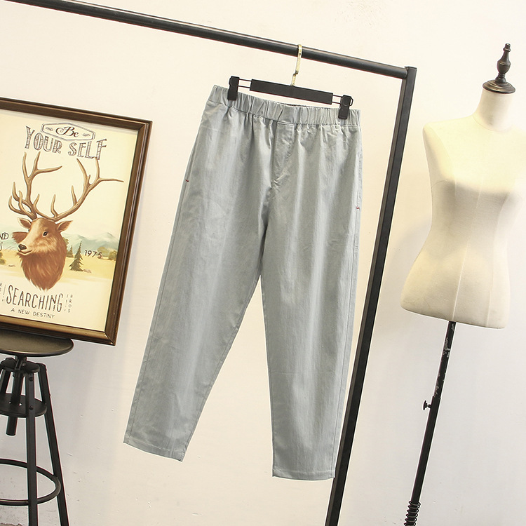 Plus Size Women's Cotton And Linen Stretch Pants