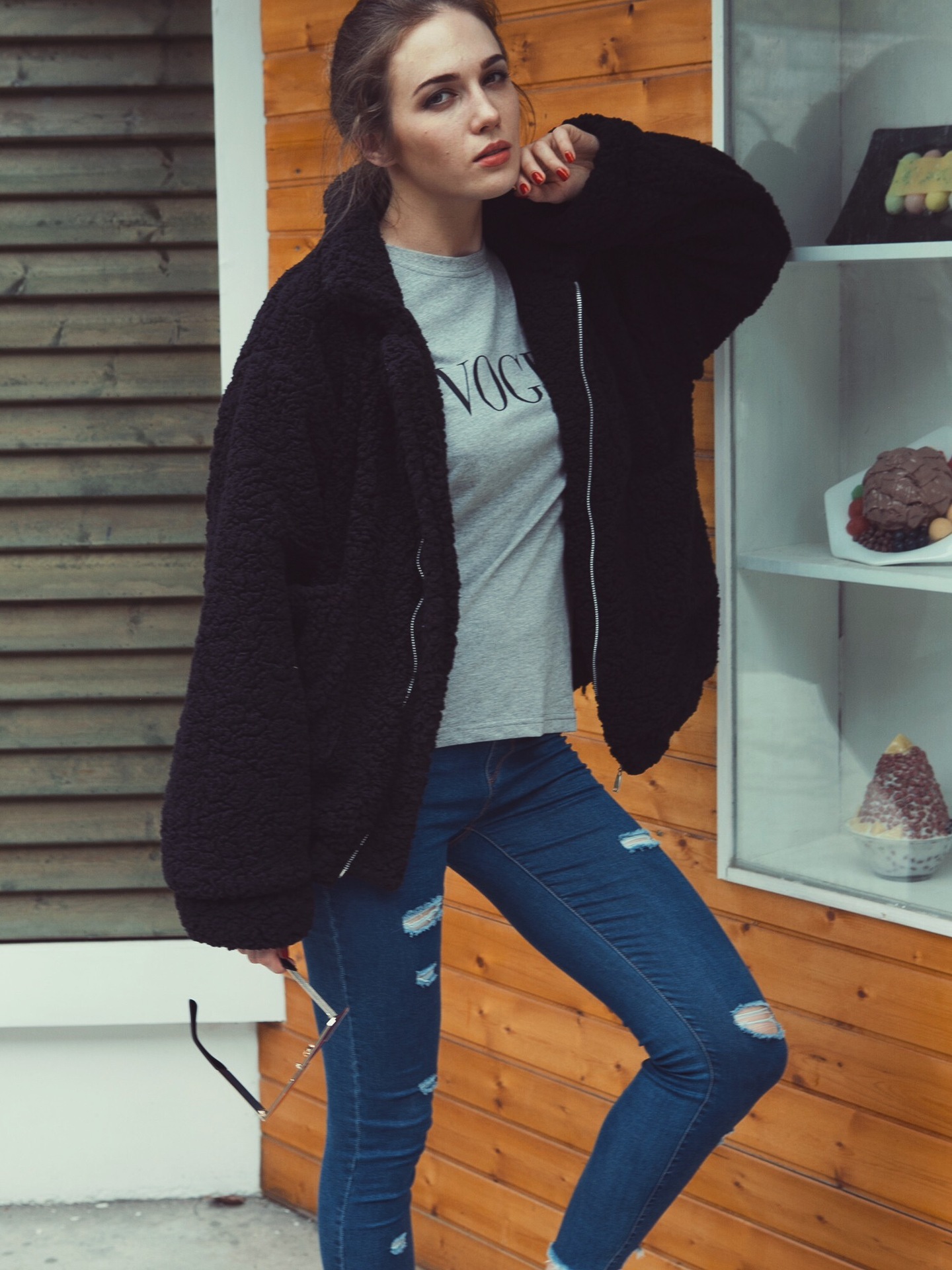 BF Wind Long Sleeve Pocket Casual Loose Plush Jacket