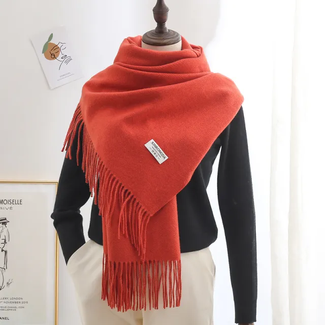 Winter Thick Warm Long Cashmere Style Solid Color Shawl Classic Orange - Shop at LoveMi