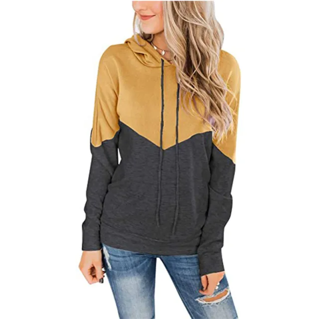 Women's Hooded Contrast Color Long sleeved Sweater Yellow - Shop at LoveMi