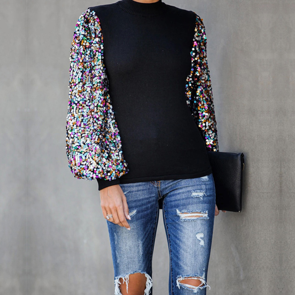 Spliced lantern sleeve long sleeve top