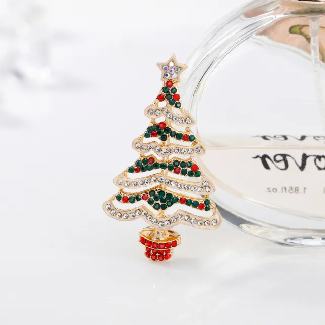 Rhinestone Christmas Tree Brooch Golden - Shop at LoveMi
