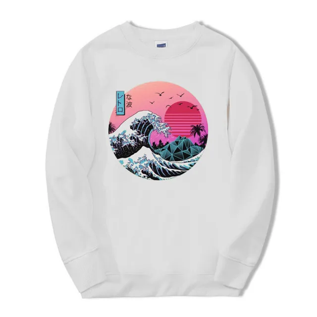 The Great Retro Wave Japanese Anime Crew Neck Sweater White - Shop at LoveMi