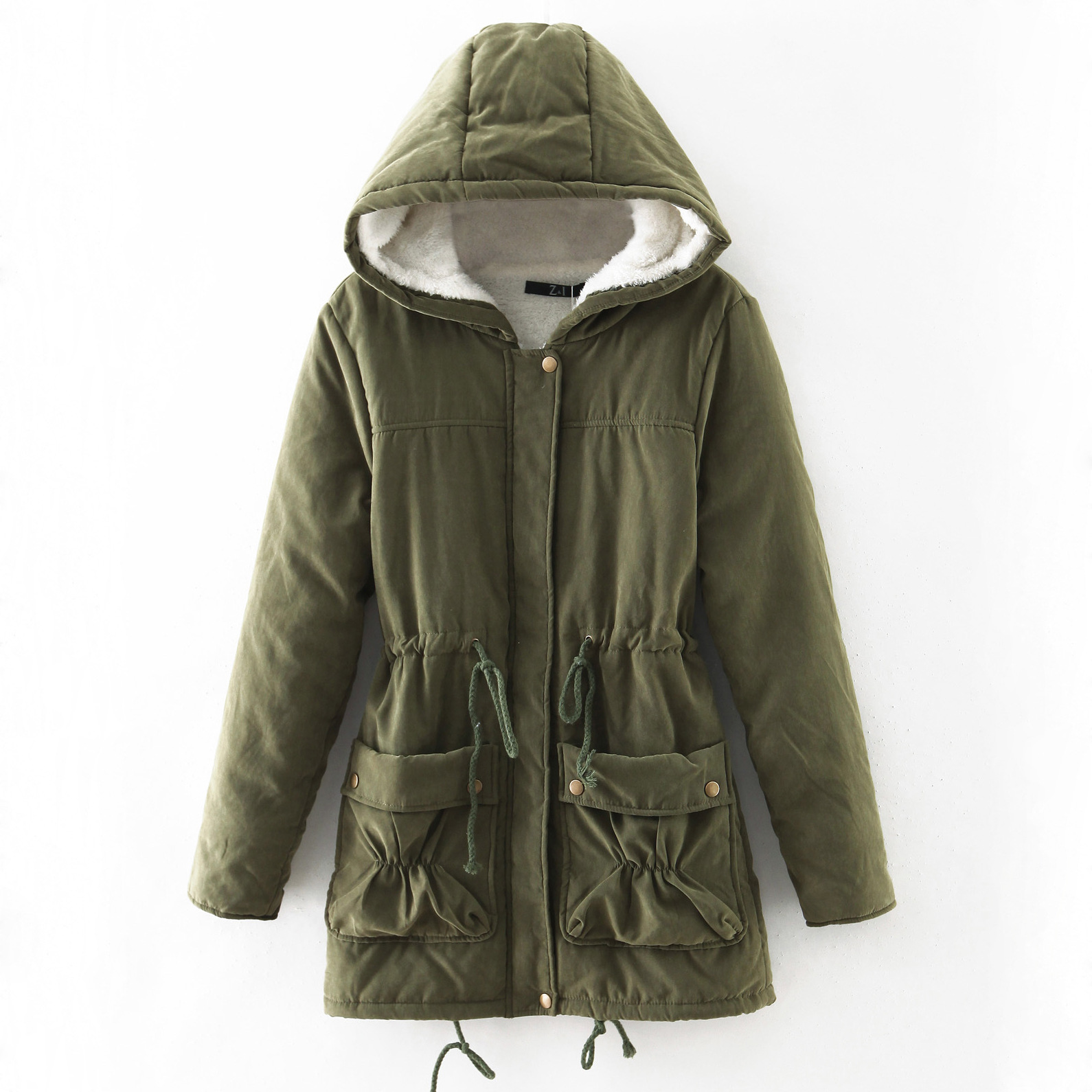 Mid-length ladies hooded cotton jacket