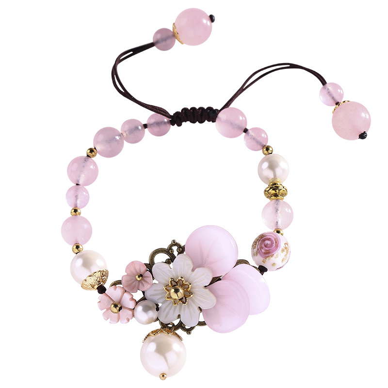 Ethnic style pink colored glaze bracelet