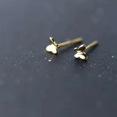 925 silver needle 14K Gold Butterfly Earrings - Gold - View 1