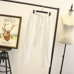 Plus Size Women's Cotton And Linen Stretch Pants - White - View 1