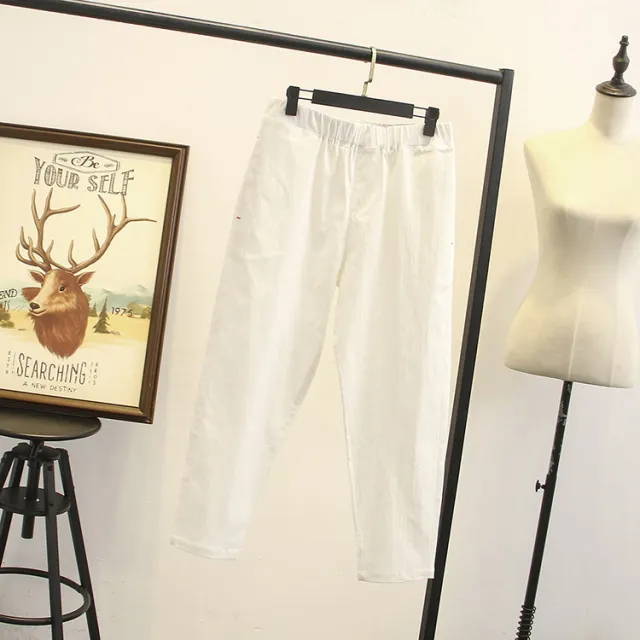 Plus Size Women's Cotton And Linen Stretch Pants White - Shop at LoveMi