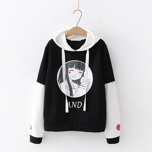 College style female student plus fleece hooded sweater Black - Shop at LoveMi