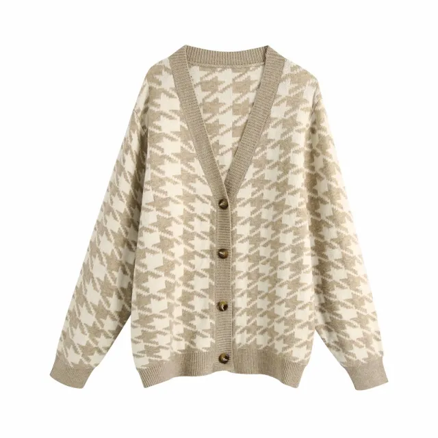 Houndstooth coat sweater cardigan Yellow - Shop at LoveMi