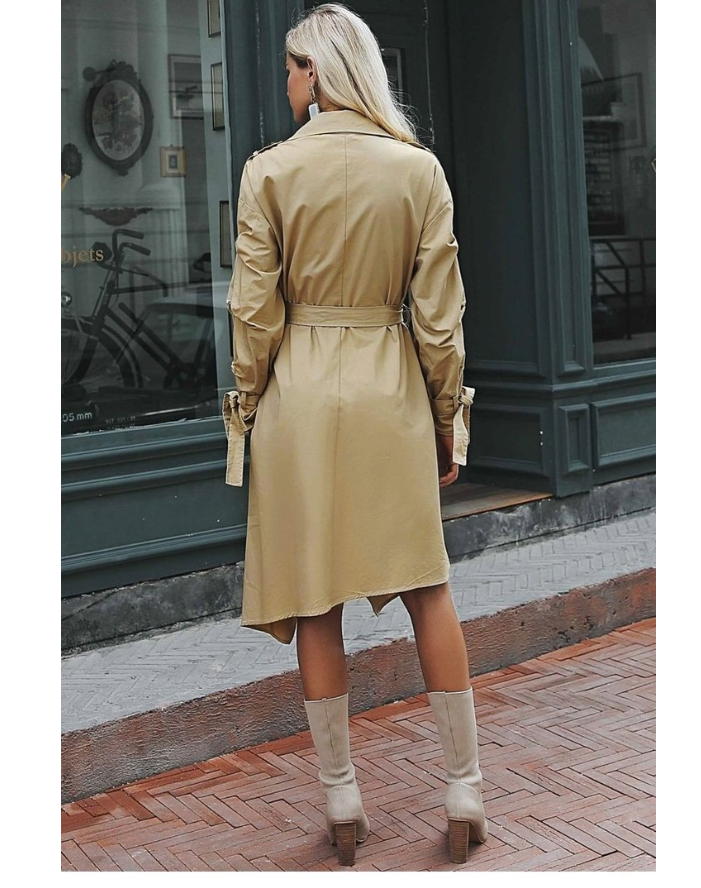 Autumn and winter new European and American ladies bow tie irregular hem windbreaker