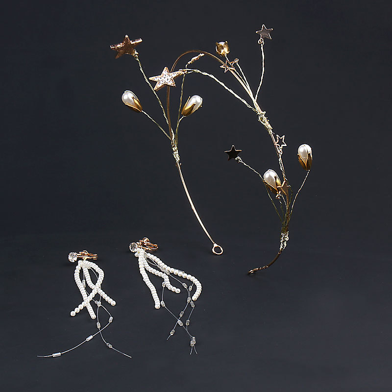 Handmade Beaded Hair Accessories Star Headband Pearl Tassel Hairpin