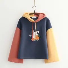 Carrot Bunny Colour Block Hoodie - Navy Blue - View 1