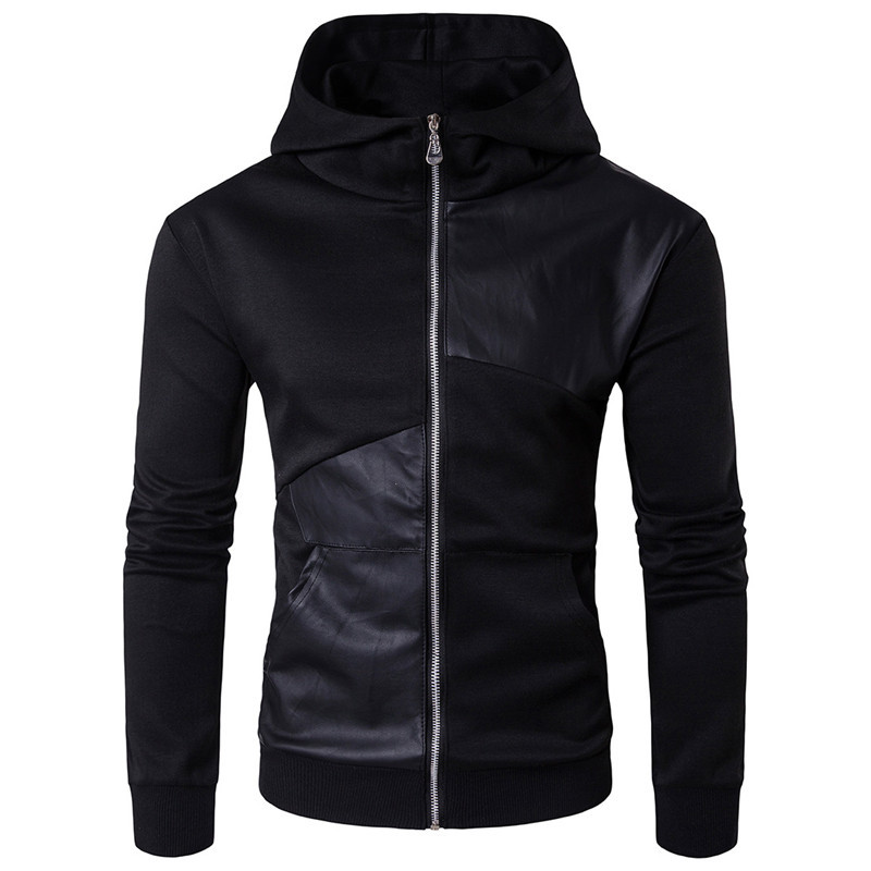 Men's stand-up collar casual black hooded sweater