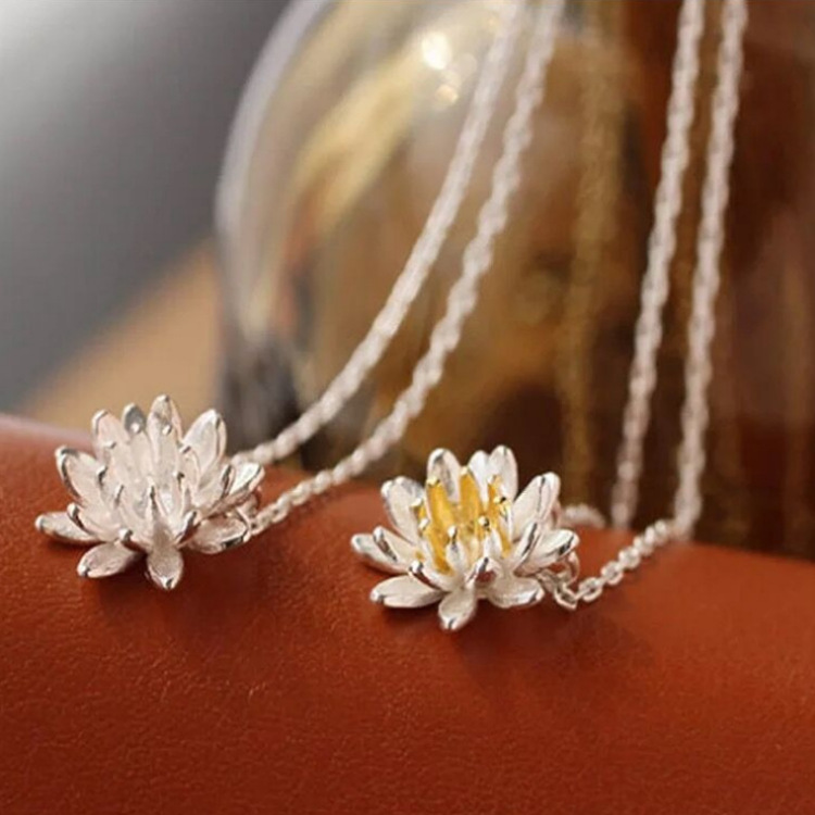 Vegetarian Anemone Pendant Korean Flower Silver Necklace