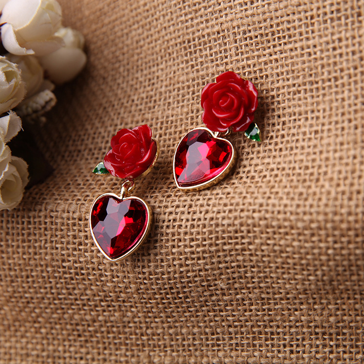 New flower peach heart earrings