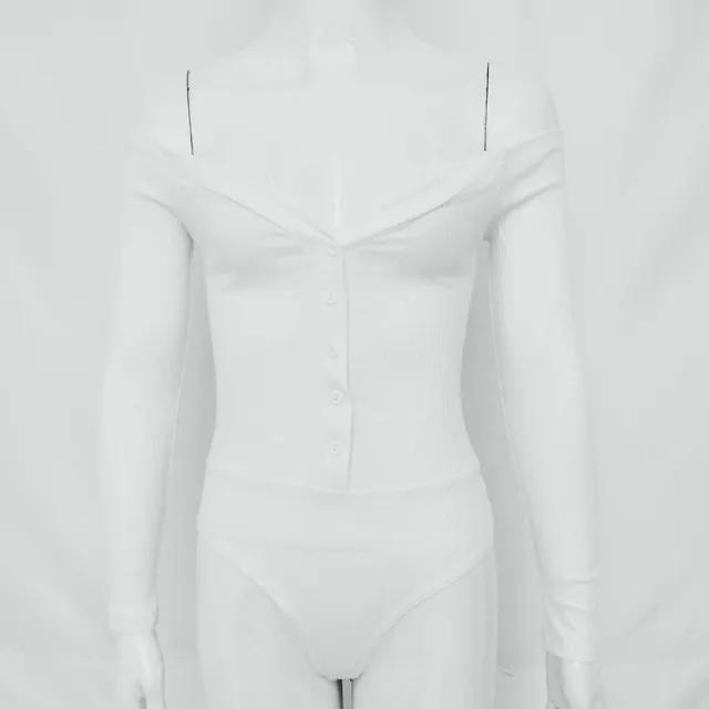 V neck Long Sleeved Button Jumpsuit T shirt Blouse White - Shop at LoveMi