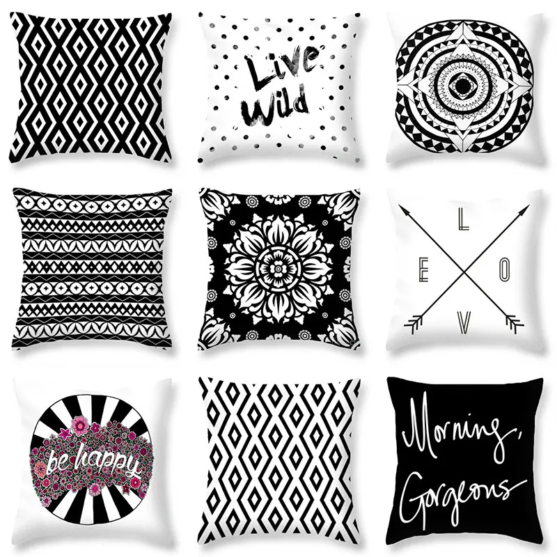 Simple Black and White Peach Skin Pillowcase