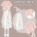 Pink Coat Skirt Two Piece Set