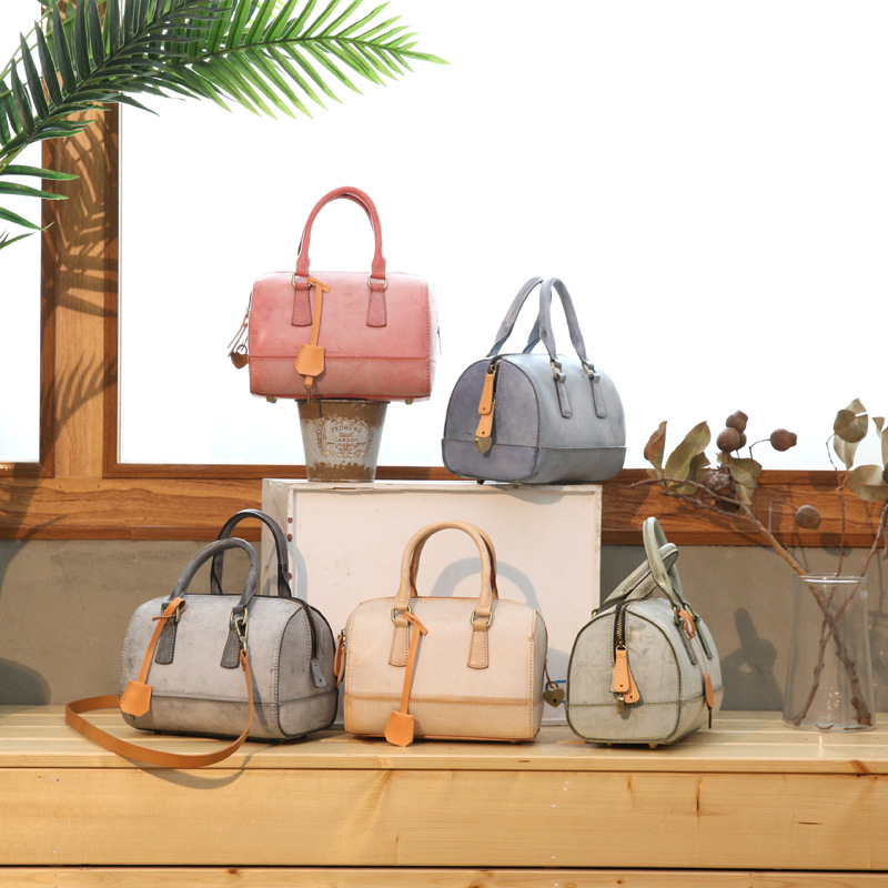 Vegetable Tanned Leather Retro Portable Hand Shoulder Boston Ladies Bag