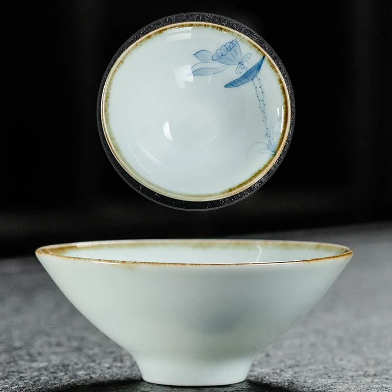 Blue and White Porcelain Tea Cup Ceramic Hat Cup - U