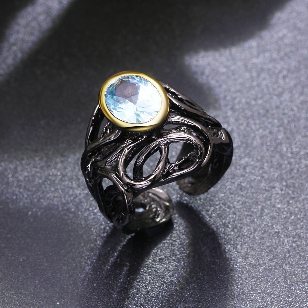Exaggerated Plating Black Gold Copper Hollow Ring