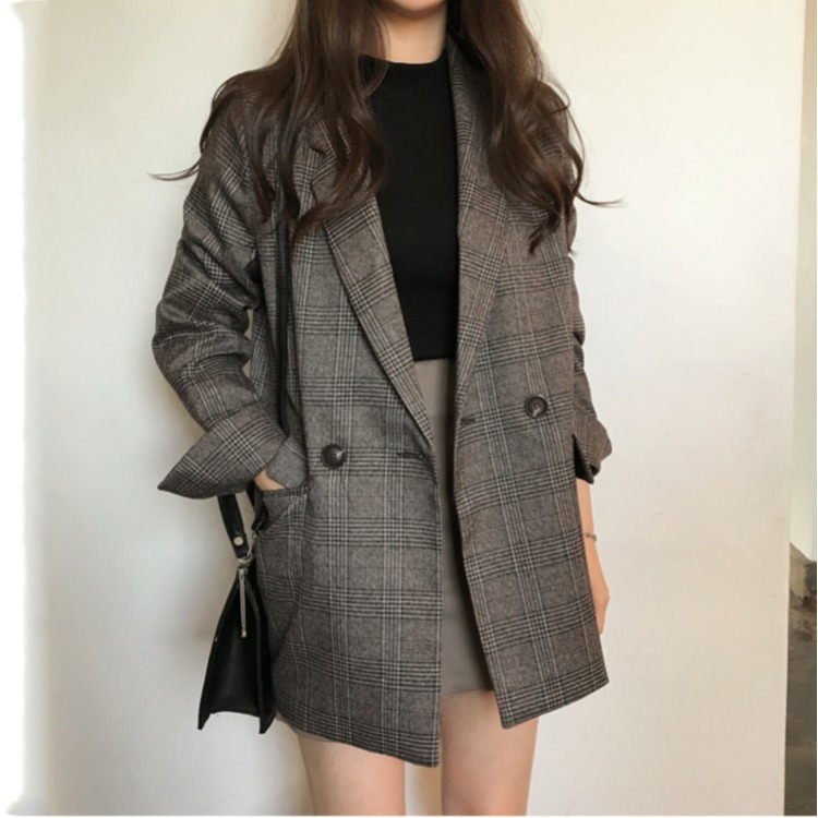 Checked long sleeve small suit jacket