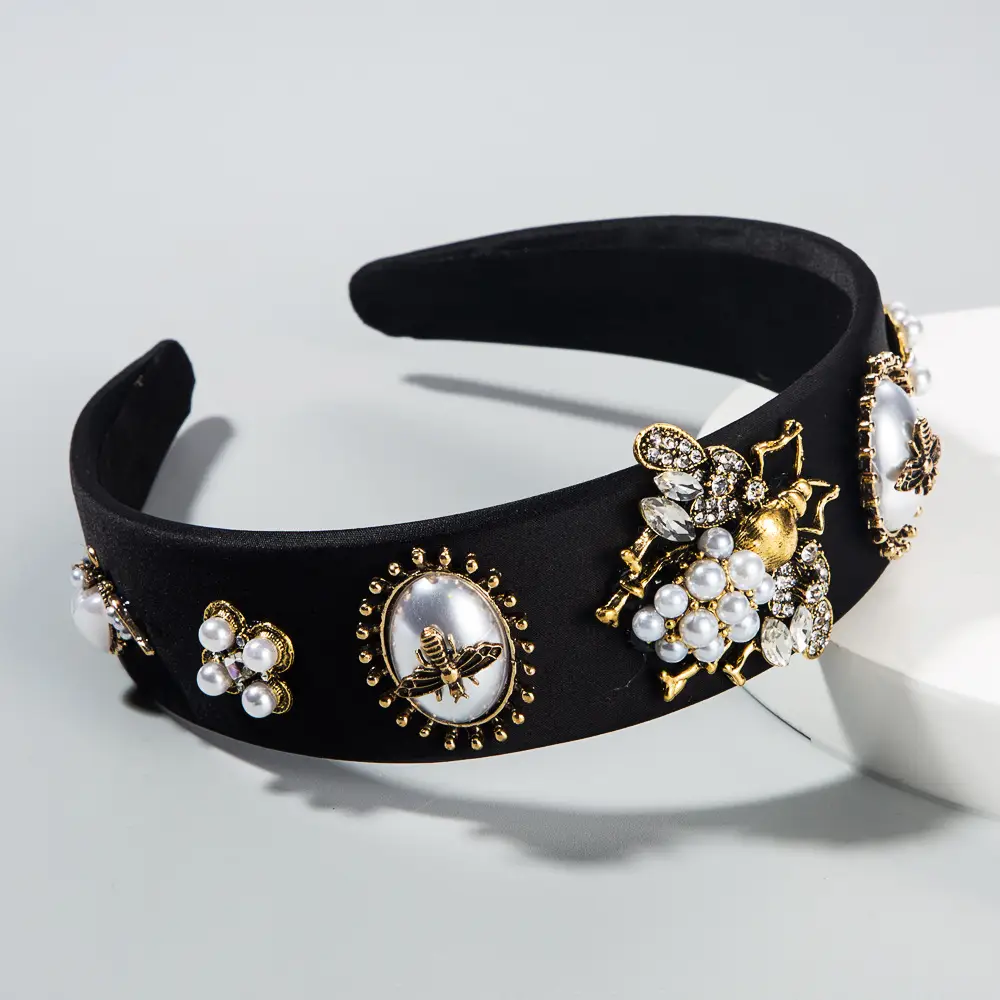 Red Bee Inlaid Rhinestone Headband Pearl Headband