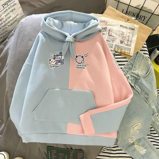 Loose plus fleece hooded long sleeved sweater 5Color M - Shop at LoveMi