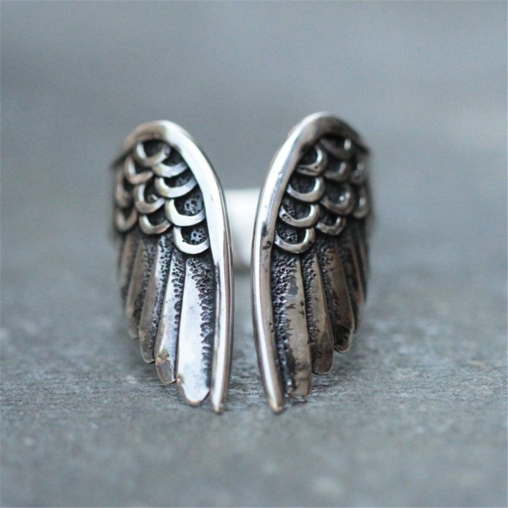 Explosive Vintage Dyed Black Angel Wings  Ring