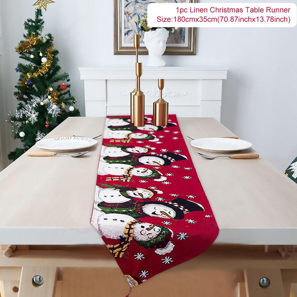 Cotton and linen embroidery Christmas table runner (Snowman)
