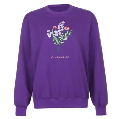 Embroidered Casual Loose Sweatshirt - Red - View 1