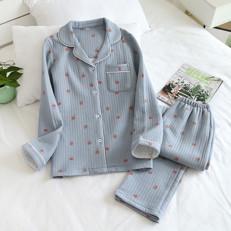 Warm Three-layer Quilted Ladies Pajamas Suit