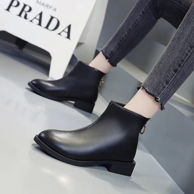 Korean style square heel round toe fashion boots Black - Shop at LoveMi