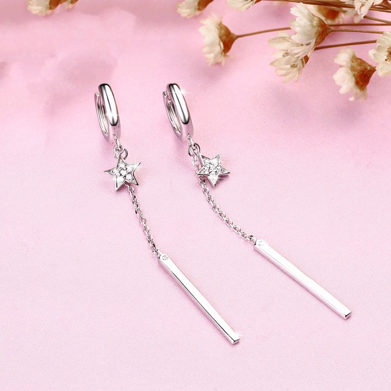 Long Female Five-pointed Star Fashion Simple Diamond Earrings