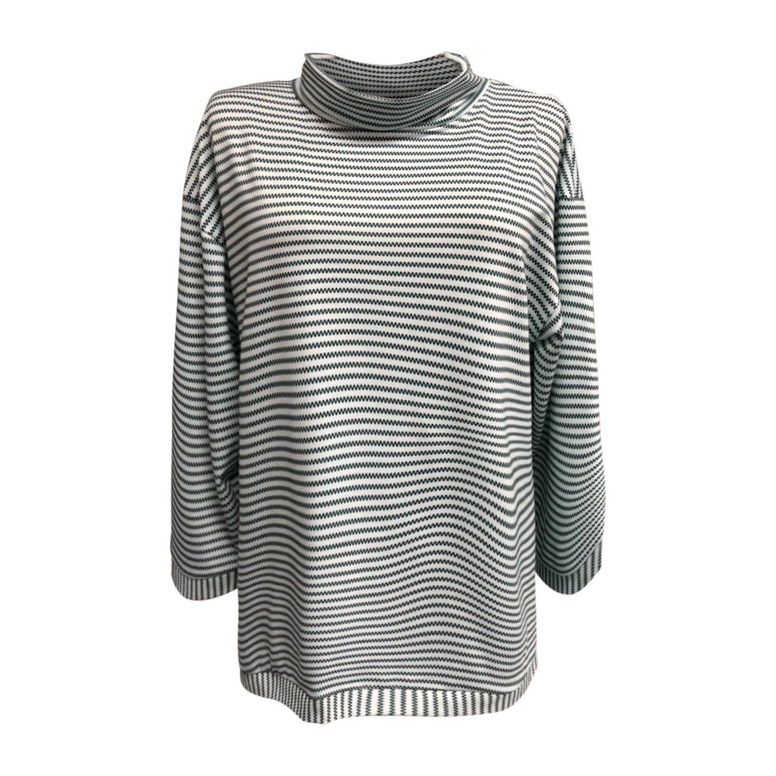 Loose High Collar Sweatshirt With Solid Stripe Print