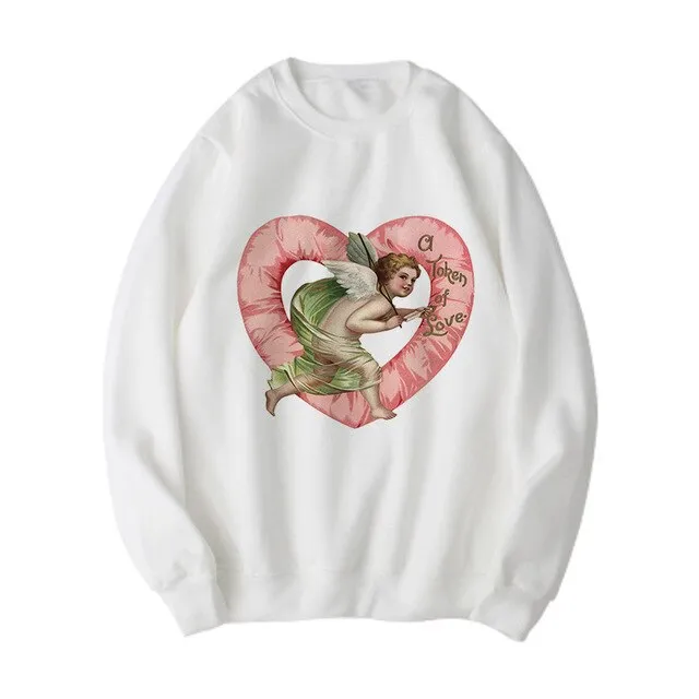 Ladies Fashion Victoria Angel Print Long Sleeve Sweatshirt 8 Style - Shop at LoveMi