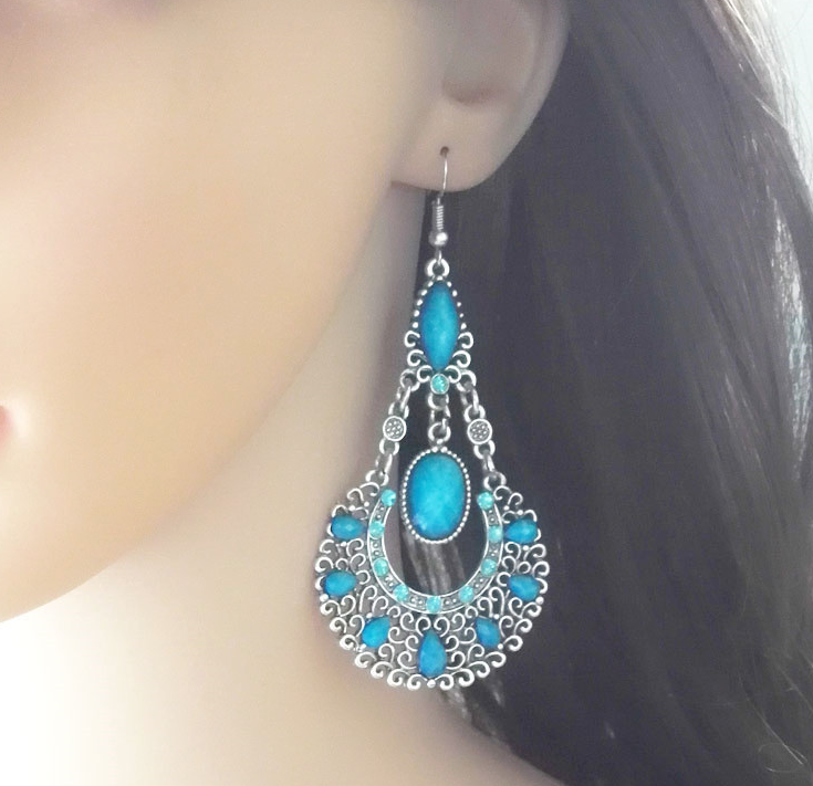 Bohemian water droplets tassel earrings hollow carved earrings