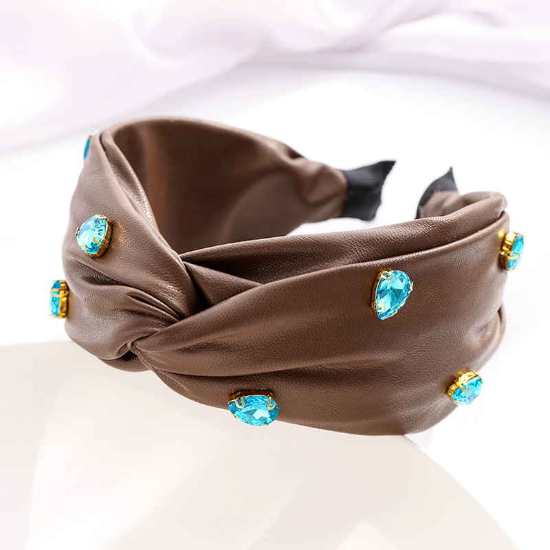 Leather Cross Knot Hairband Green Big Stone Headband Hair Accessories 23 orders Brown - Shop at LoveMi